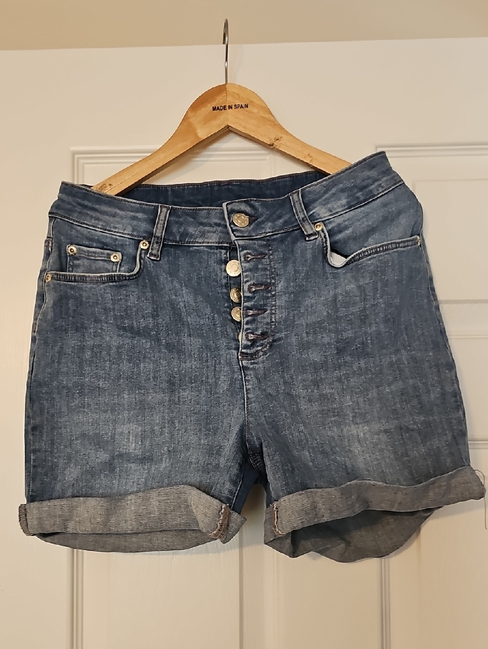High-Rise Button-Fly Women’s Denim Shorts - Blue
